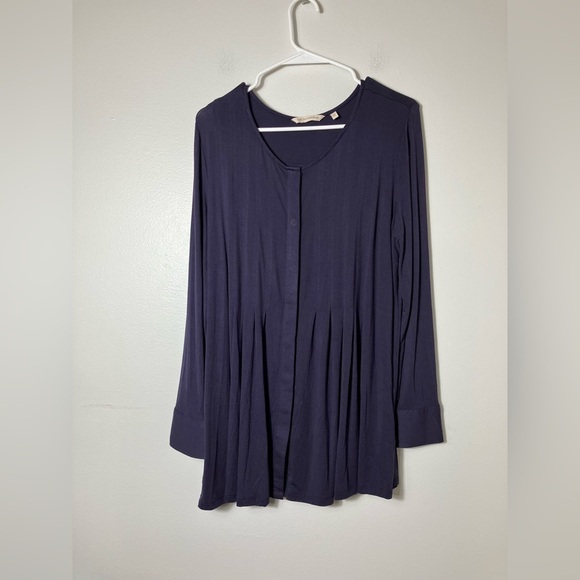 Soft Surroundings Tunic Button Front Blouse Sz M Viscose Long Sleeves‎ Office - Picture 1 of 8
